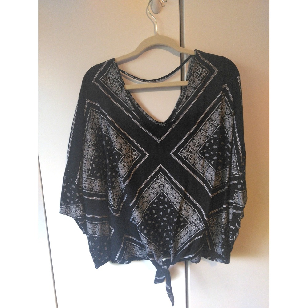 Womens Bandana Print Dolman Sleeve Top Plus Size 22 Tie Front Boho Western Y2K